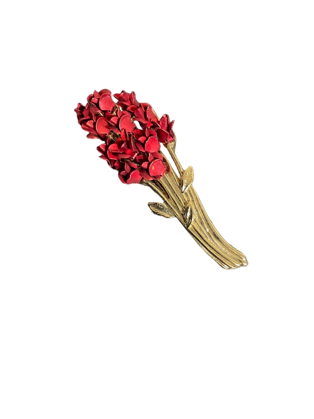 Danbury Mint 1997 Red Floral Bouquet Brooch with Gold Tone Stems